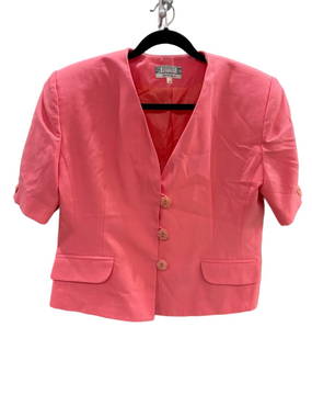 VTG 80s Braemar Petites by Jeremy Scott Coral Cropped Blazer Padded Shoulders 16